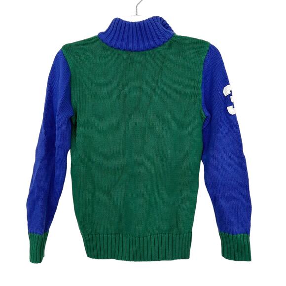 Polo Ralph Lauren Green Blue Big Pony Logo Quarter Zip Sweater Sz M Kids - Picture 5 of 6
